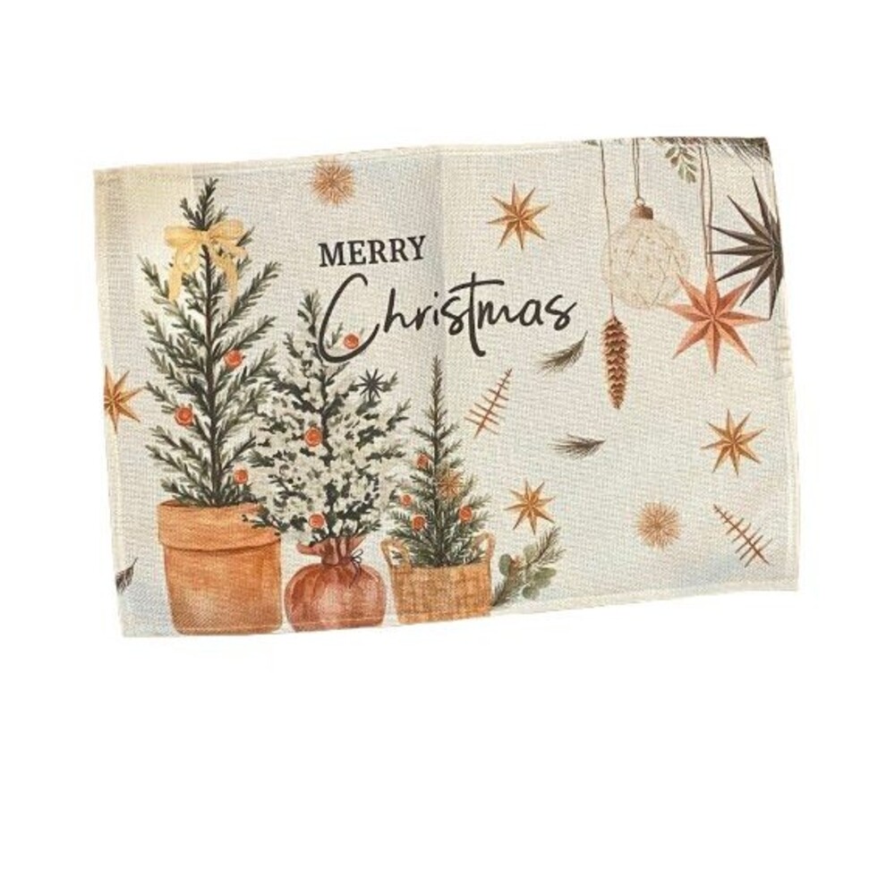 Christmas Placemat Set 4 Piece 12x18in Woven Polyester Merry Christmas